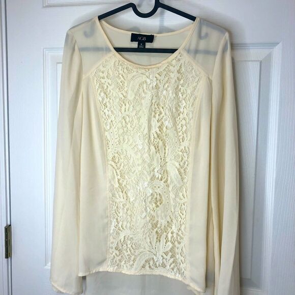 AGB Tops - AGB sheer lace long sleeve high low blouse top, size medium